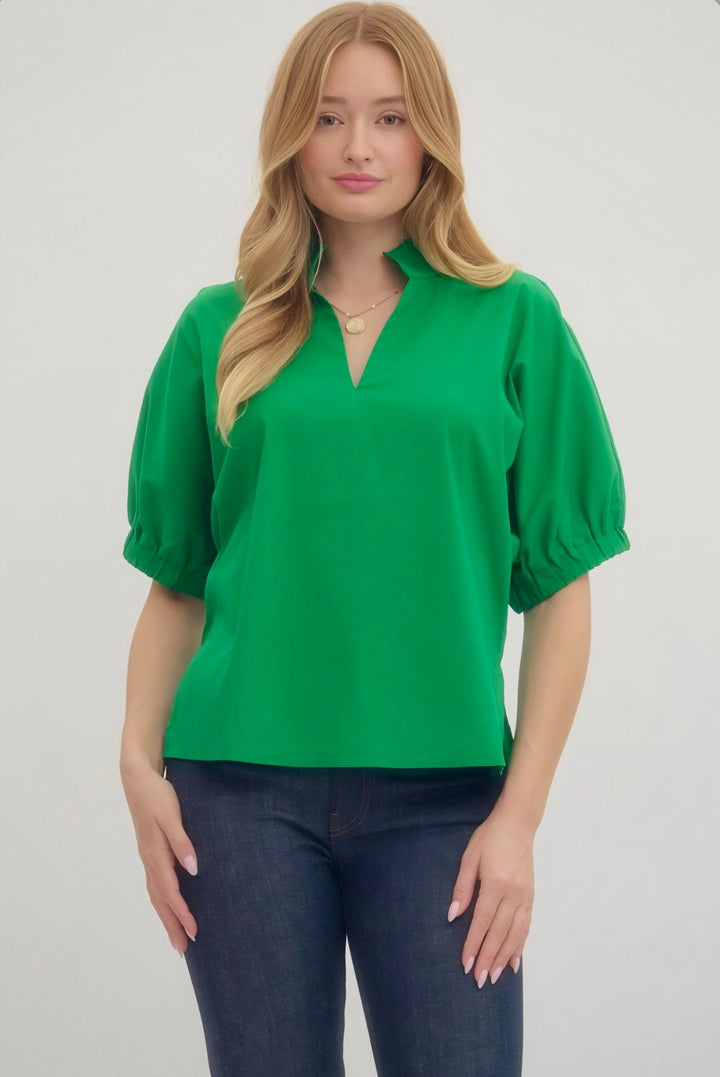 Green Puff Sleeve Top
