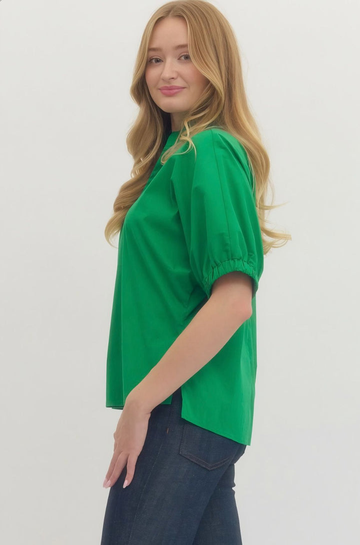 Green Puff Sleeve Top