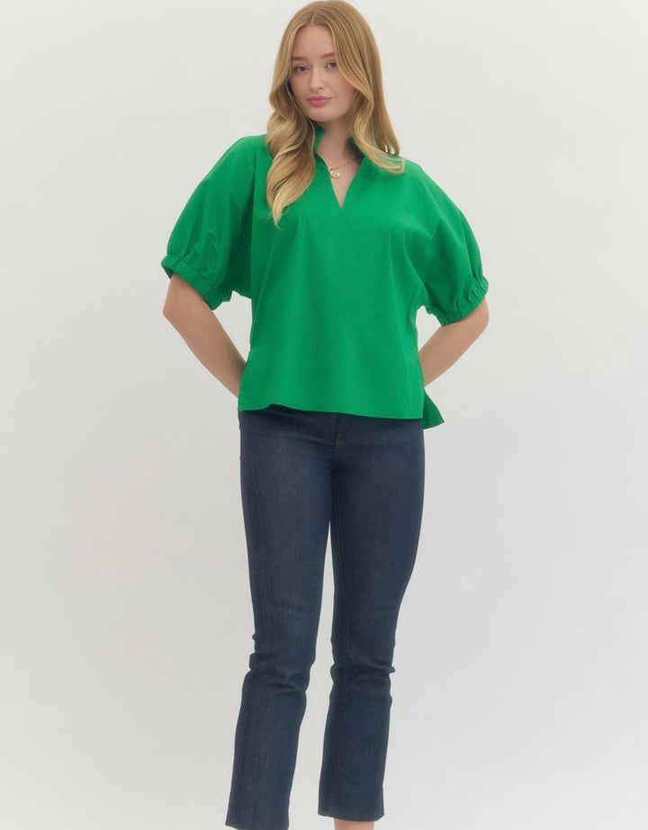 Green Puff Sleeve Top