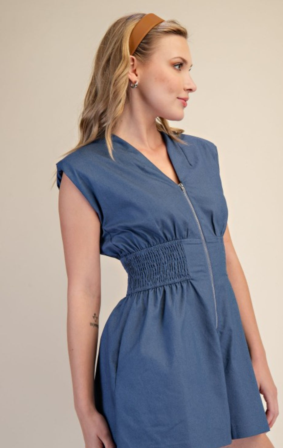 Indigo Zipper Romper