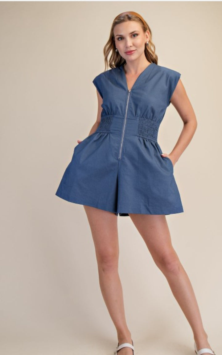 Indigo Zipper Romper