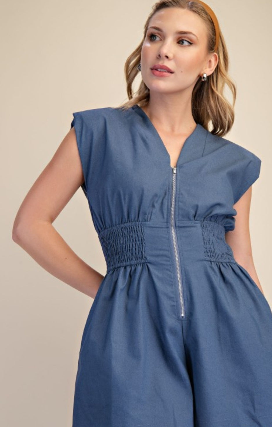 Indigo Zipper Romper