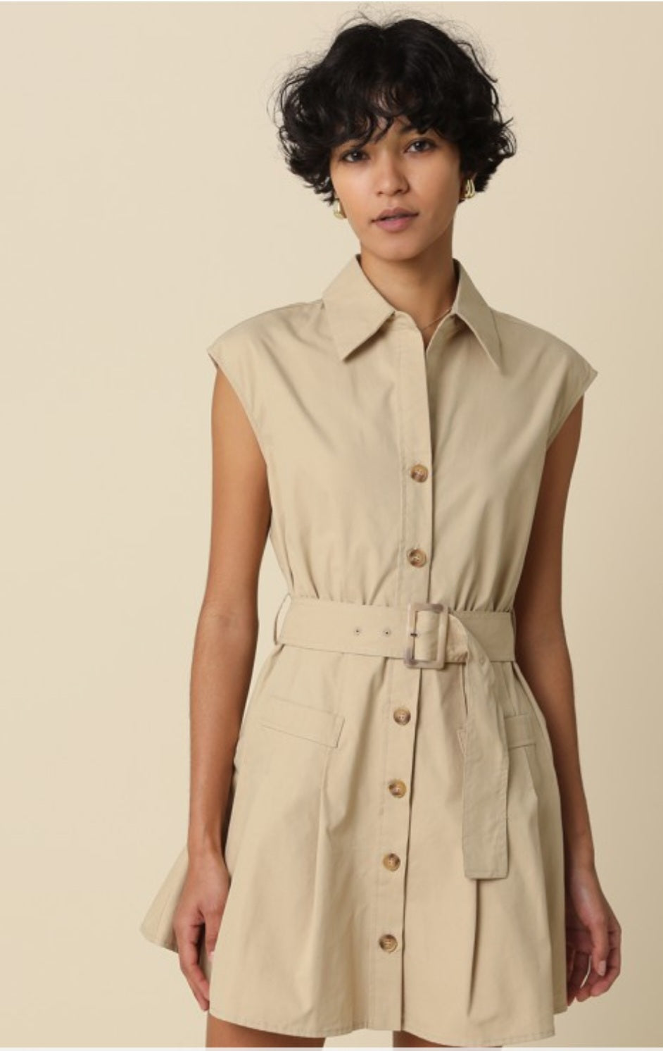 Khaki Button Betled Dress