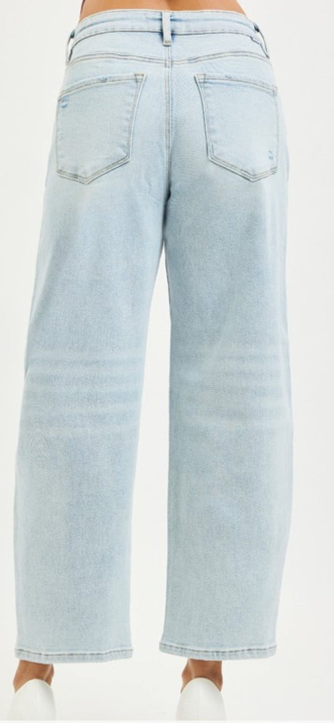 Light blue barrel jeans - back view 