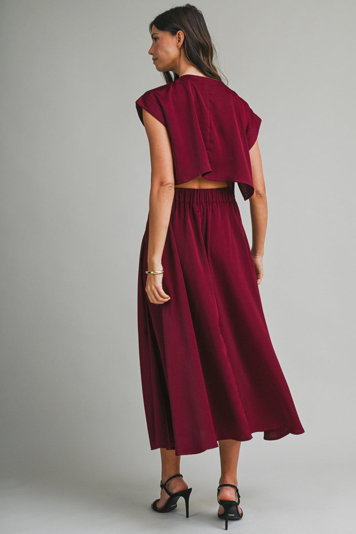 Burgundy Satin Midi Skirt Set