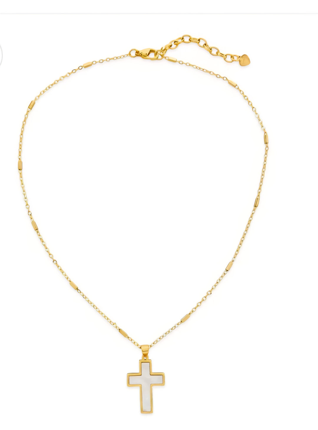 Gold necklace with a cross pendant on a white background