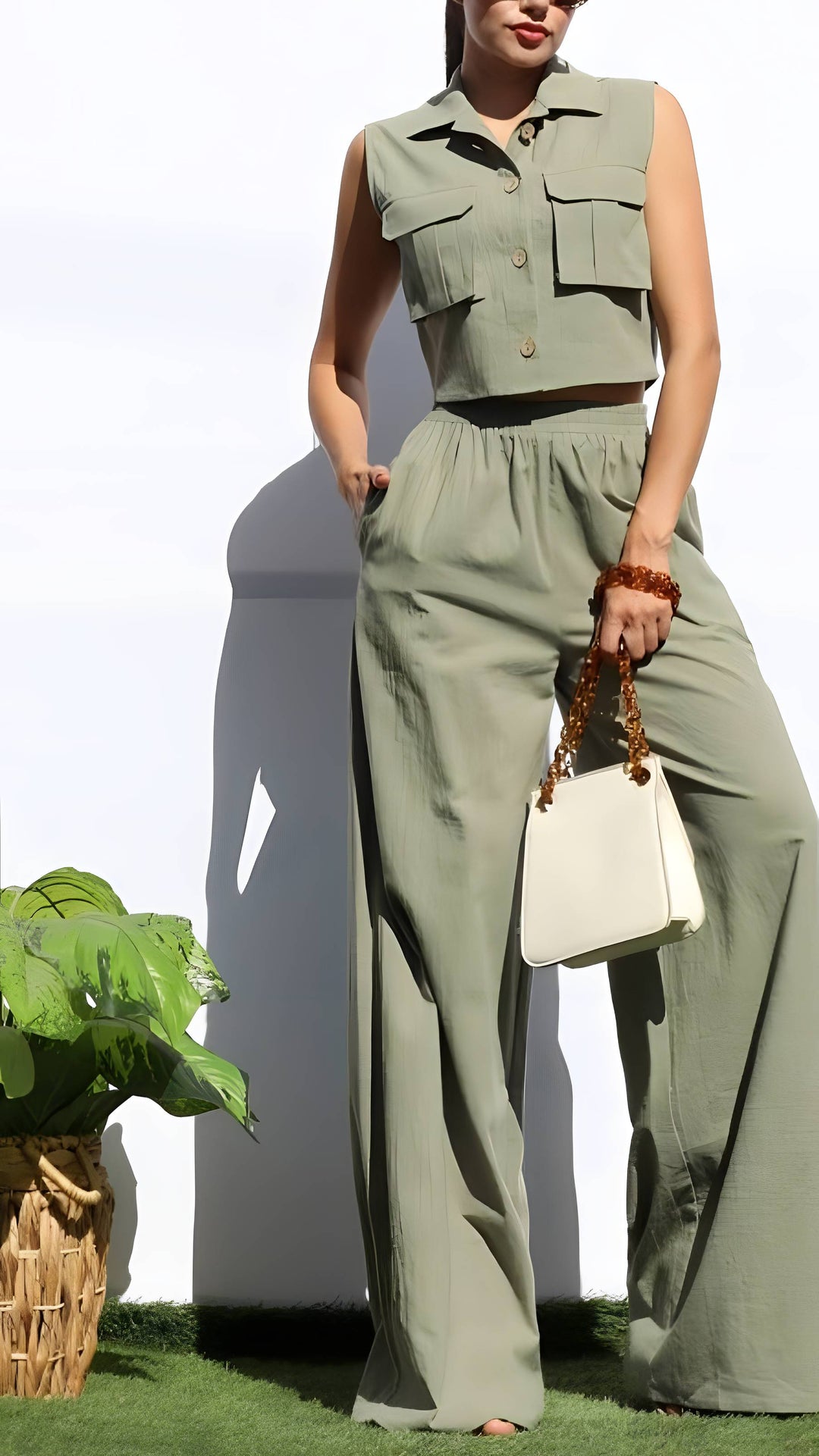 Olive pant set with white background
