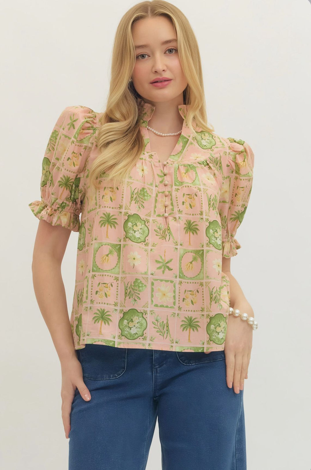Peach Floral Print Top