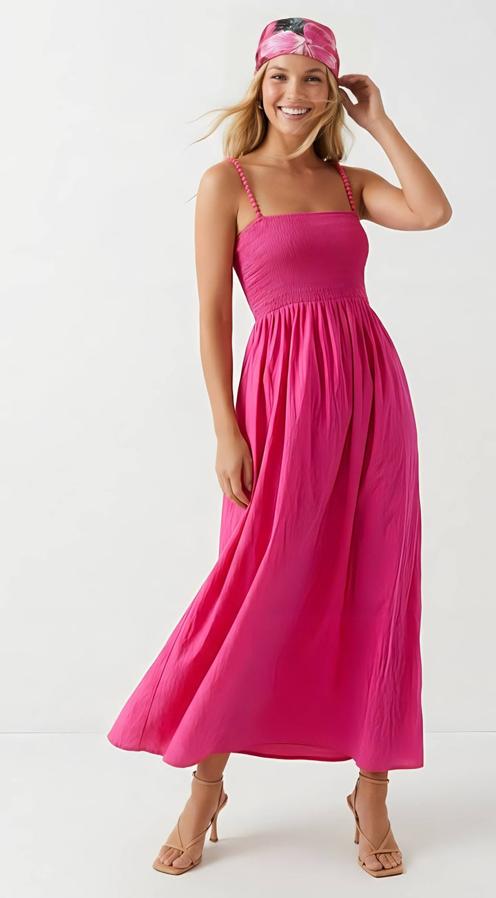 Pink Smocking Maxi Dress