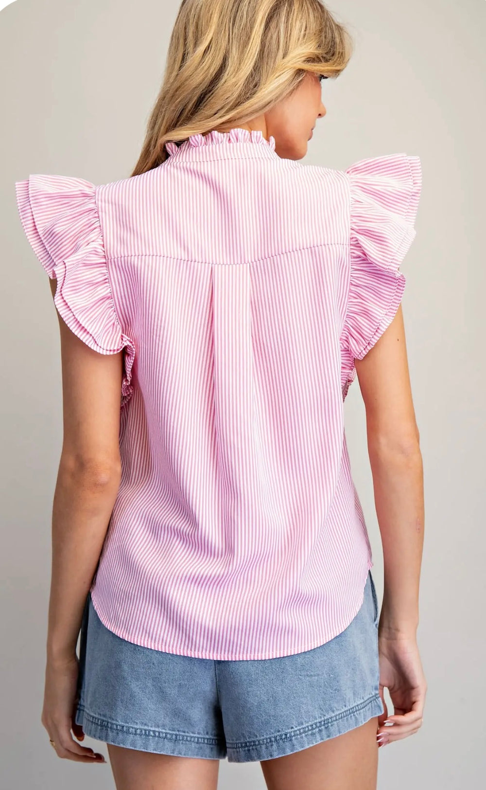 Pink stripe top for women, stylish casual blouse with classic striped pattern
