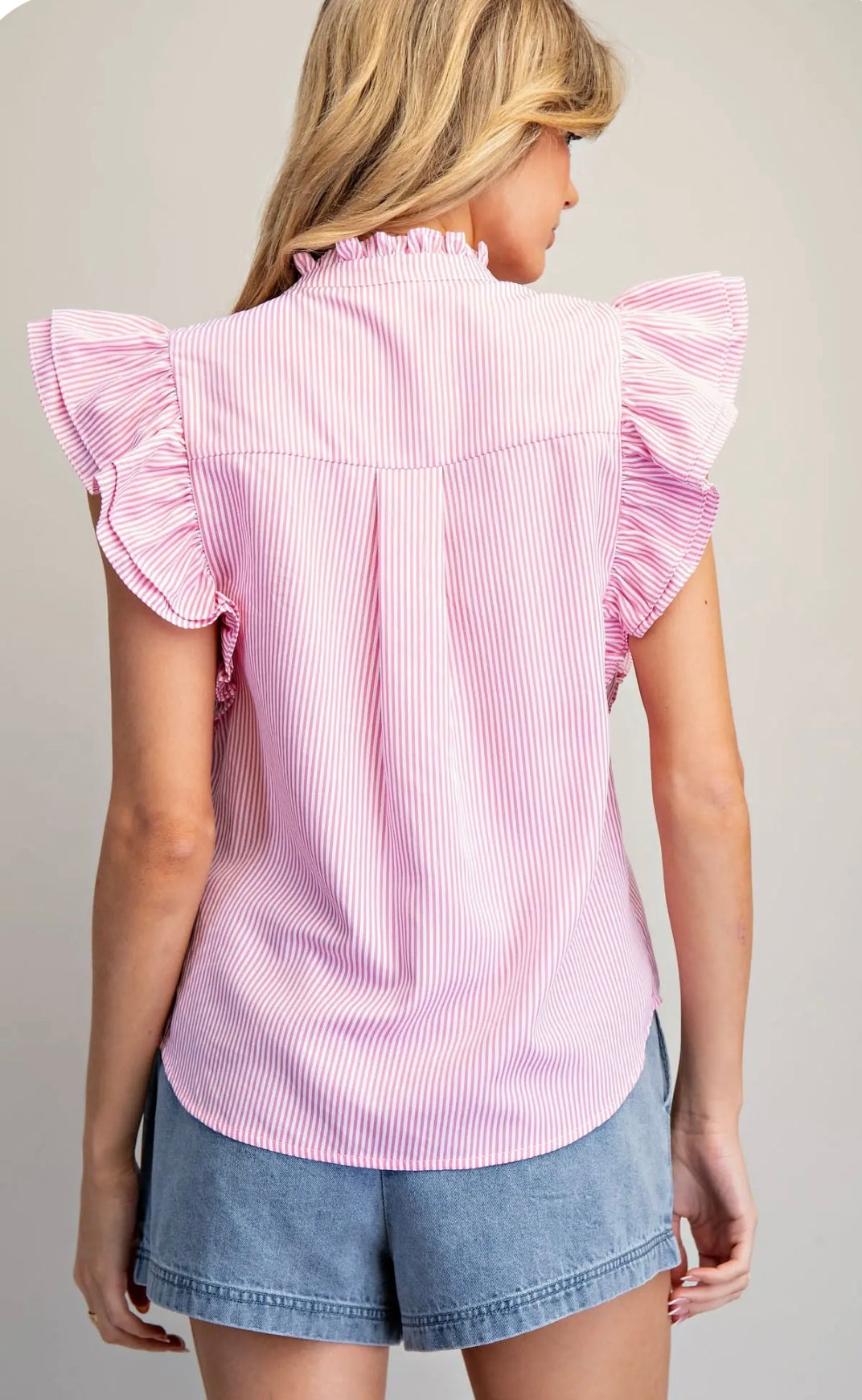Pink stripe top for women, stylish casual blouse with classic striped pattern