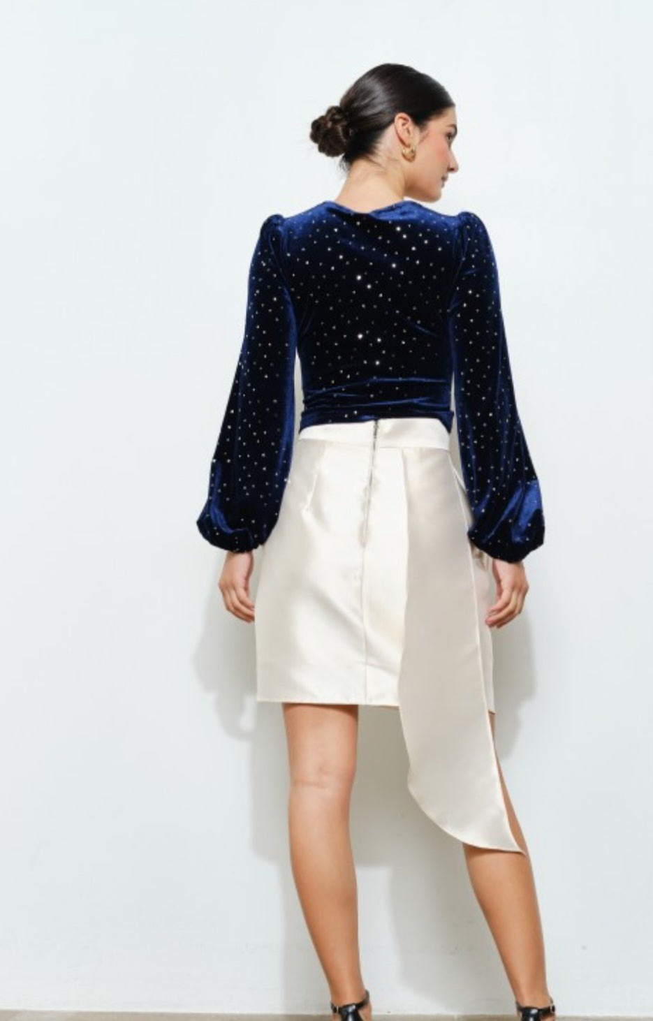 Navy Velvet Sweetheart Ruched Top