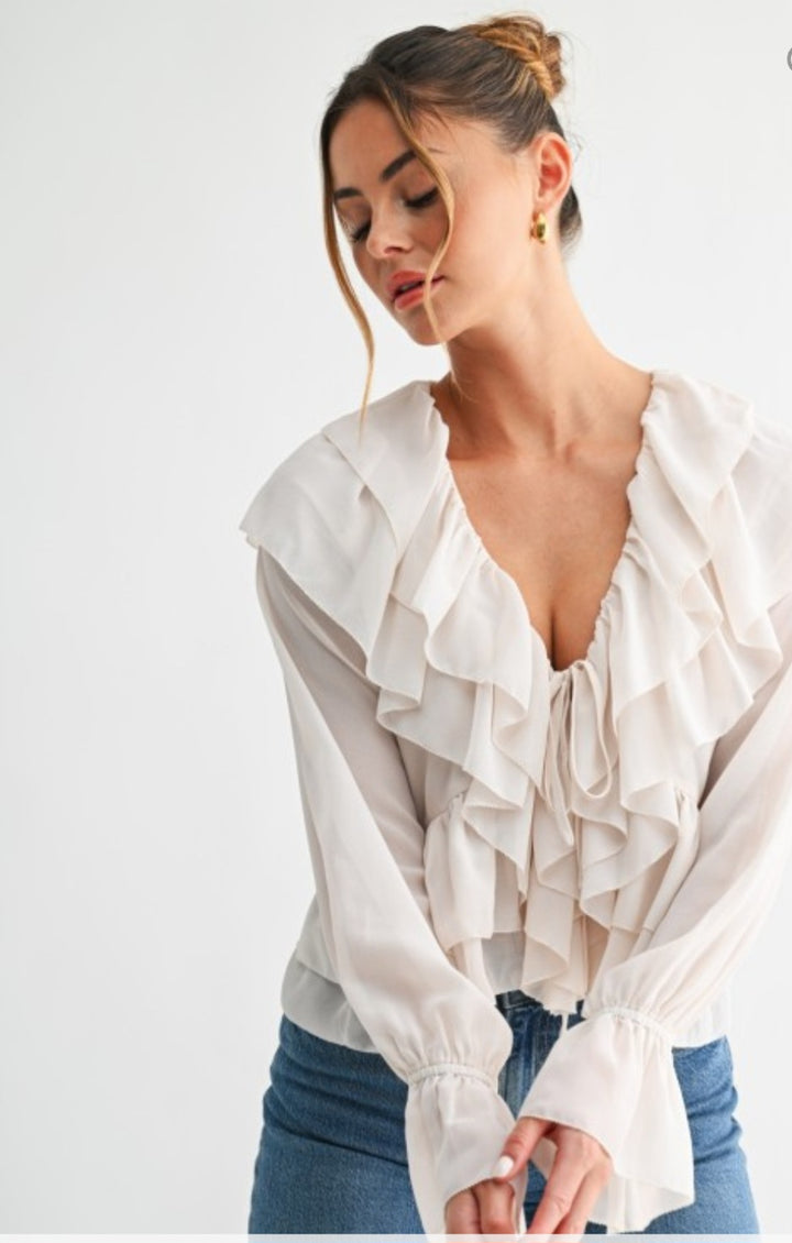 White Layered Ruffle Top