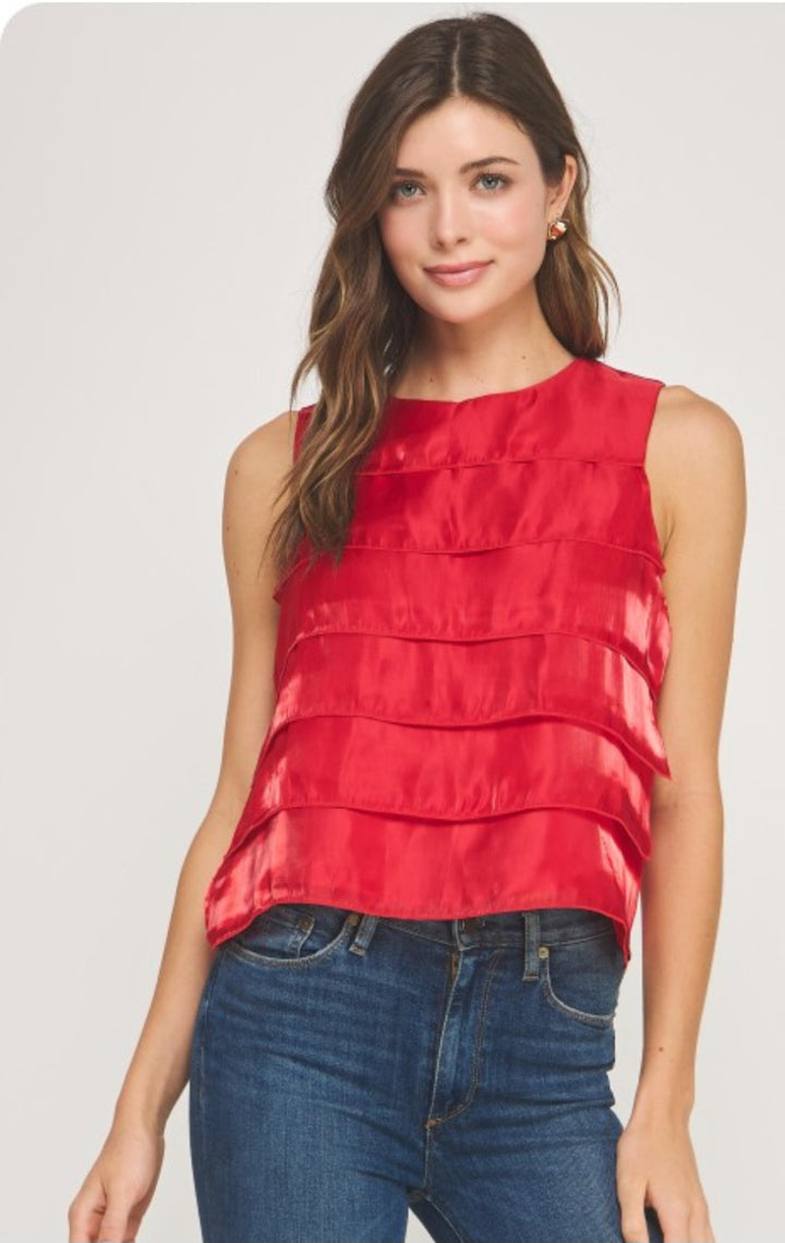 Red Tiered Satin Tank