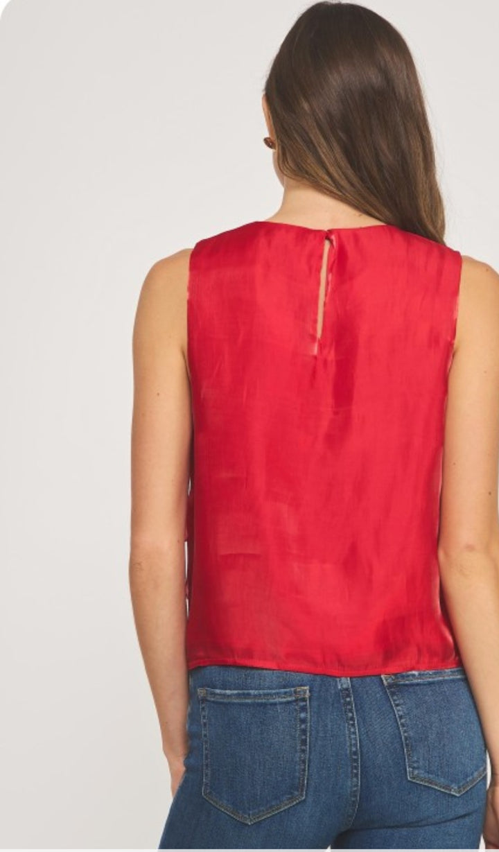 Red Tiered Satin Tank