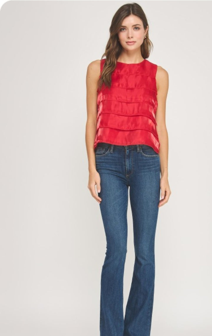 Red Tiered Satin Tank