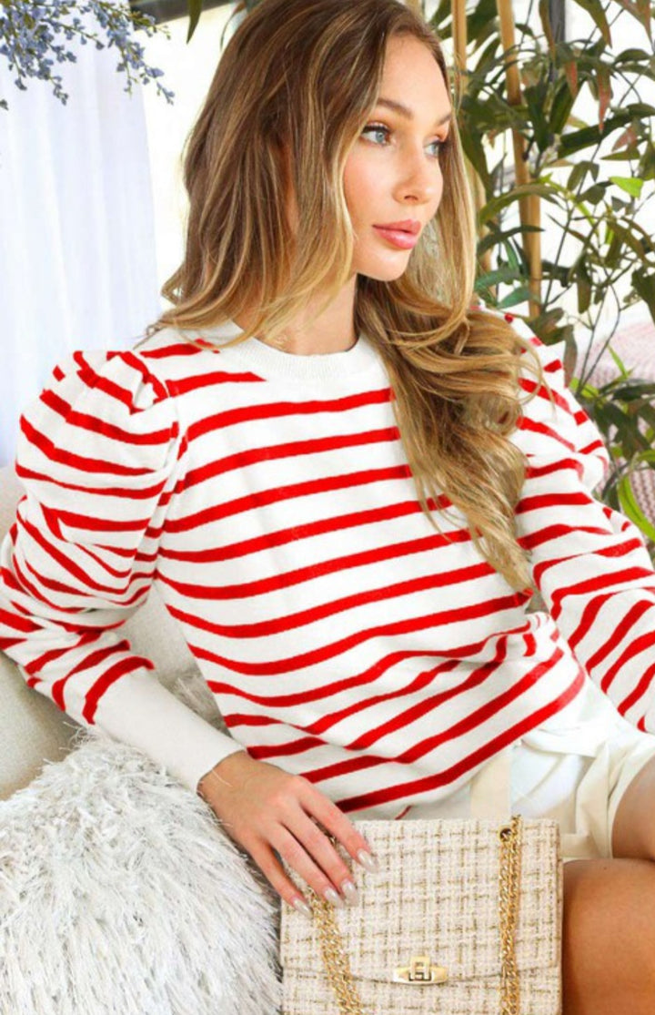 Red Stripe Crew Neck Sweater