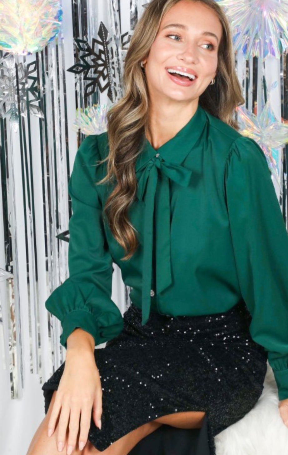 Hunter Green Tie Neck Top