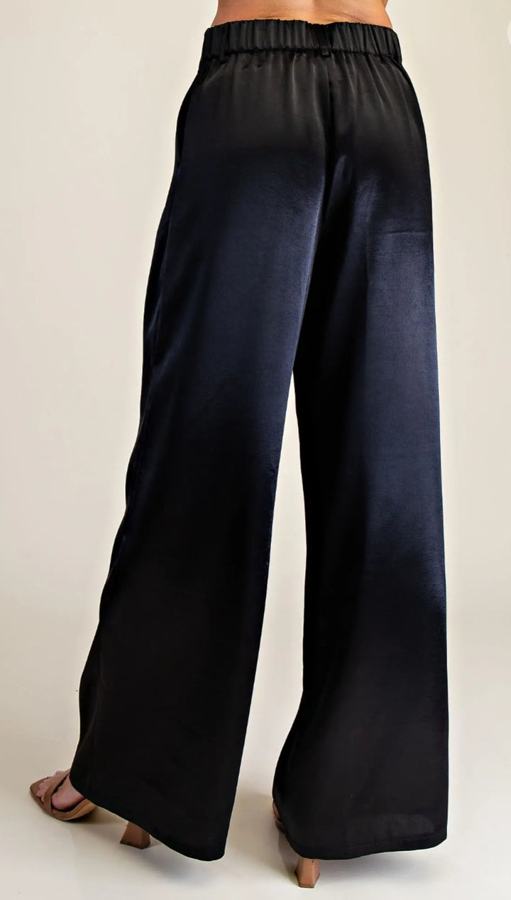 Black Satin Pleated Pants
