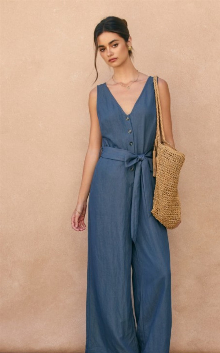 Dusty Blue Button Jumpsuit