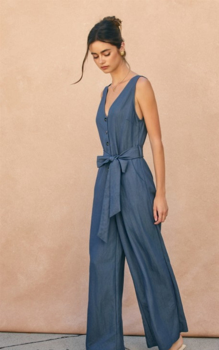 Dusty Blue Button Jumpsuit