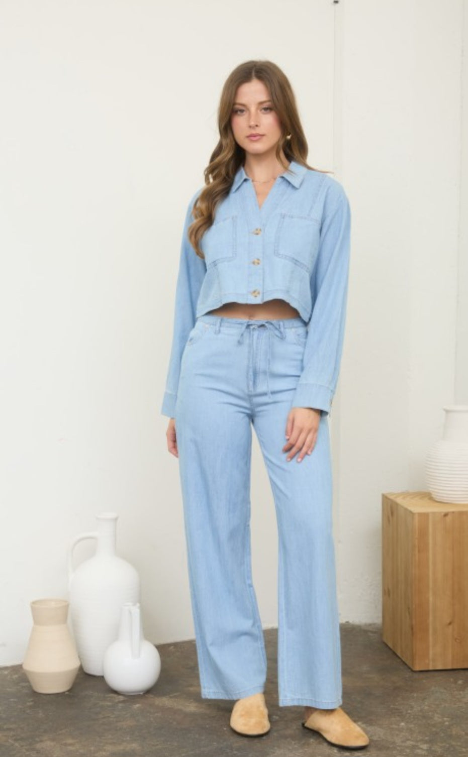 Denim Button Crop Top