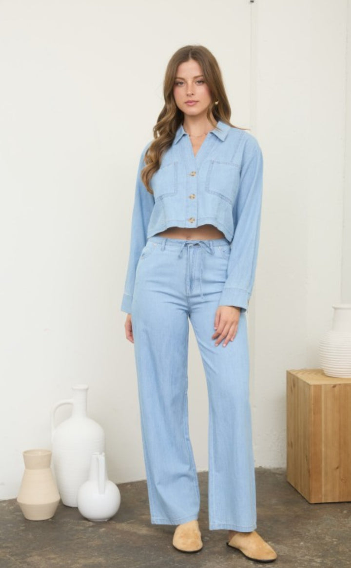 Denim Button Crop Top