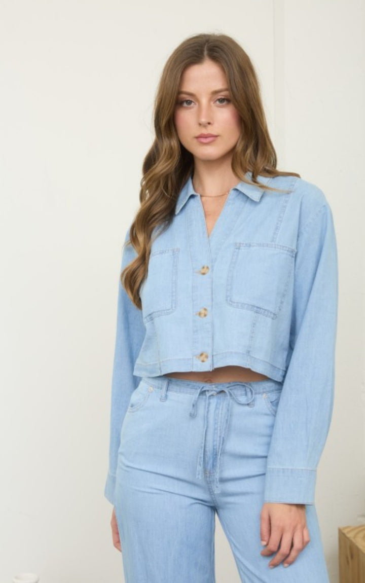 Denim Button Crop Top