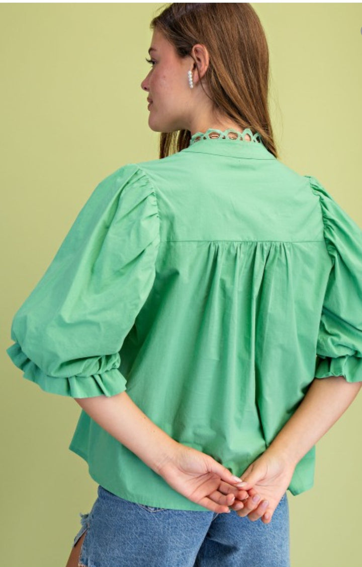 Mint Trim Detail Button Top