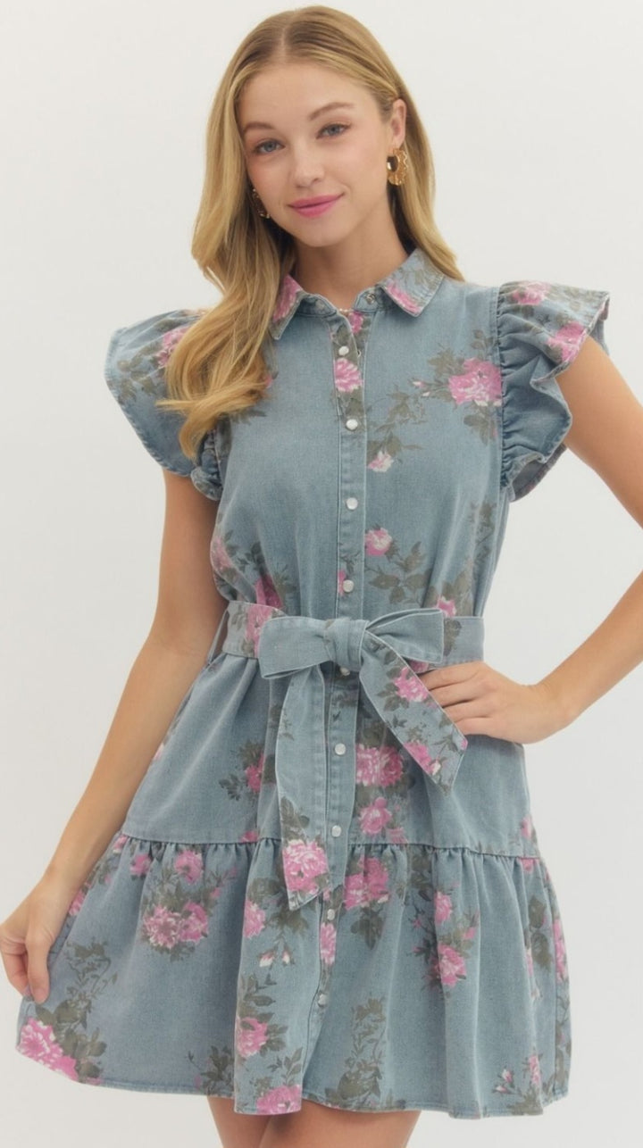 Denim Floral Print Dress