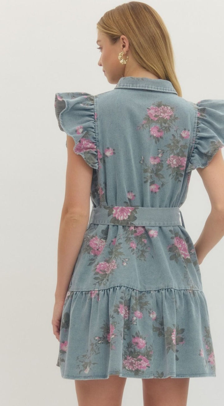 Denim Floral Print Dress