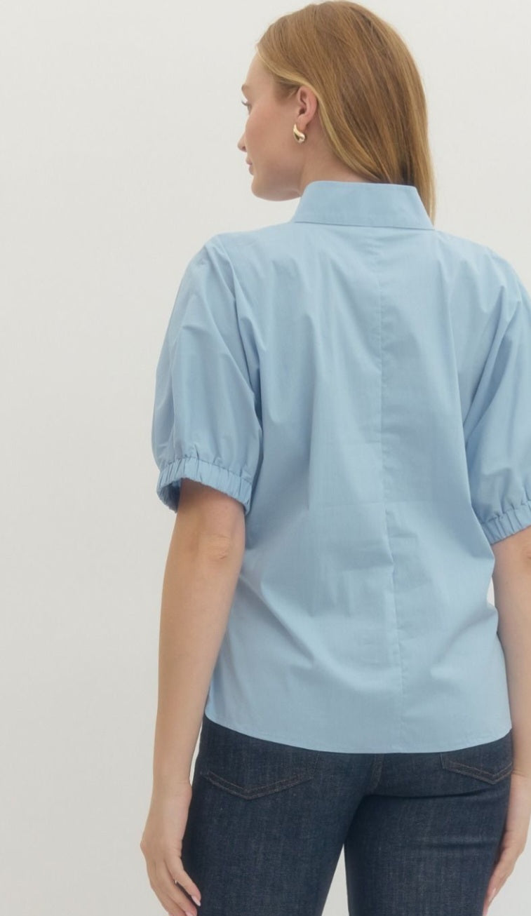 Light Blue Puff Sleeve Top
