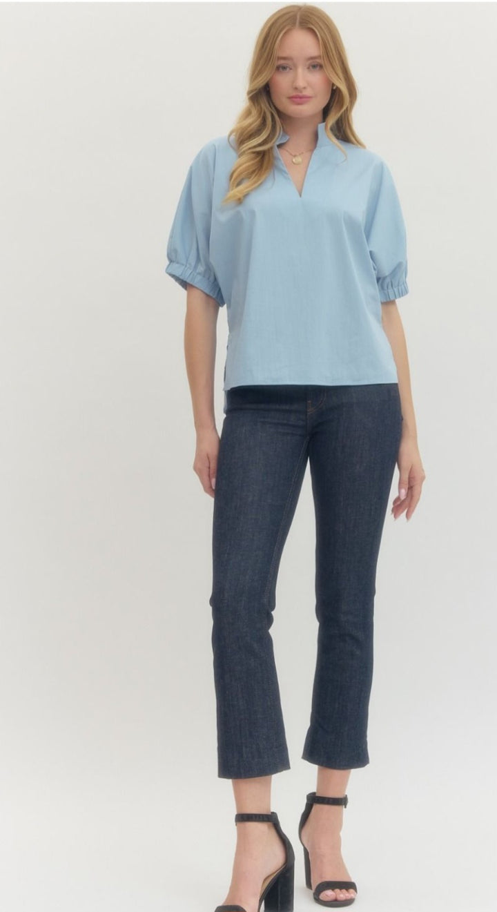 Light Blue Puff Sleeve Top