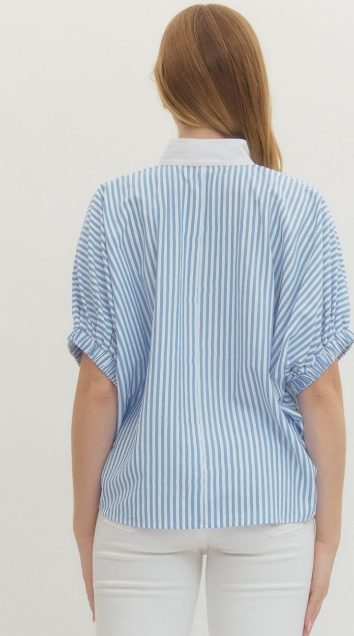 Light Blue Stripe V Neck Top