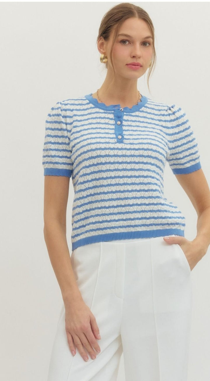 Blue Stripe Knit Top