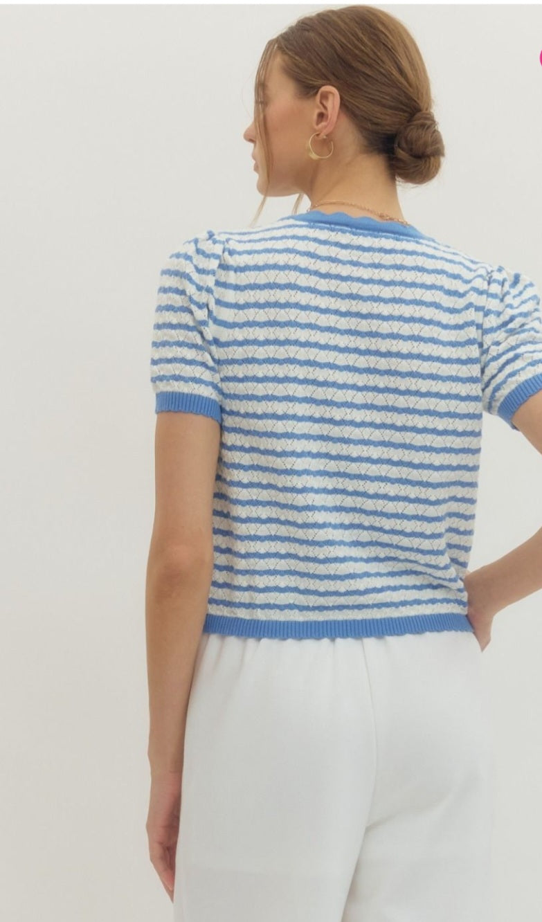 Blue Stripe Knit Top