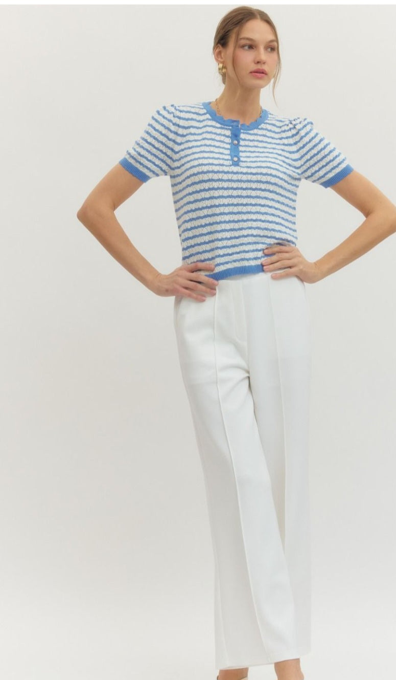 Blue Stripe Knit Top