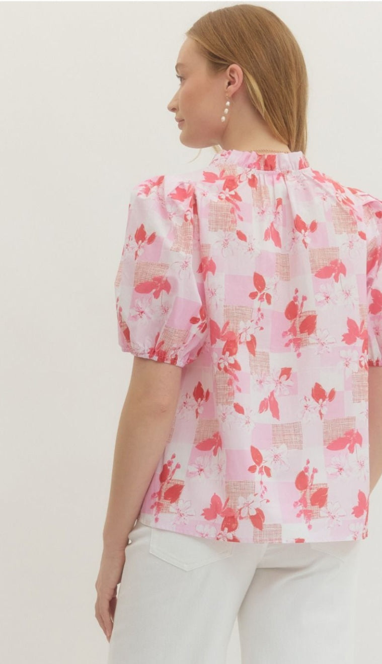 Pink Floral Puff Sleeve Top