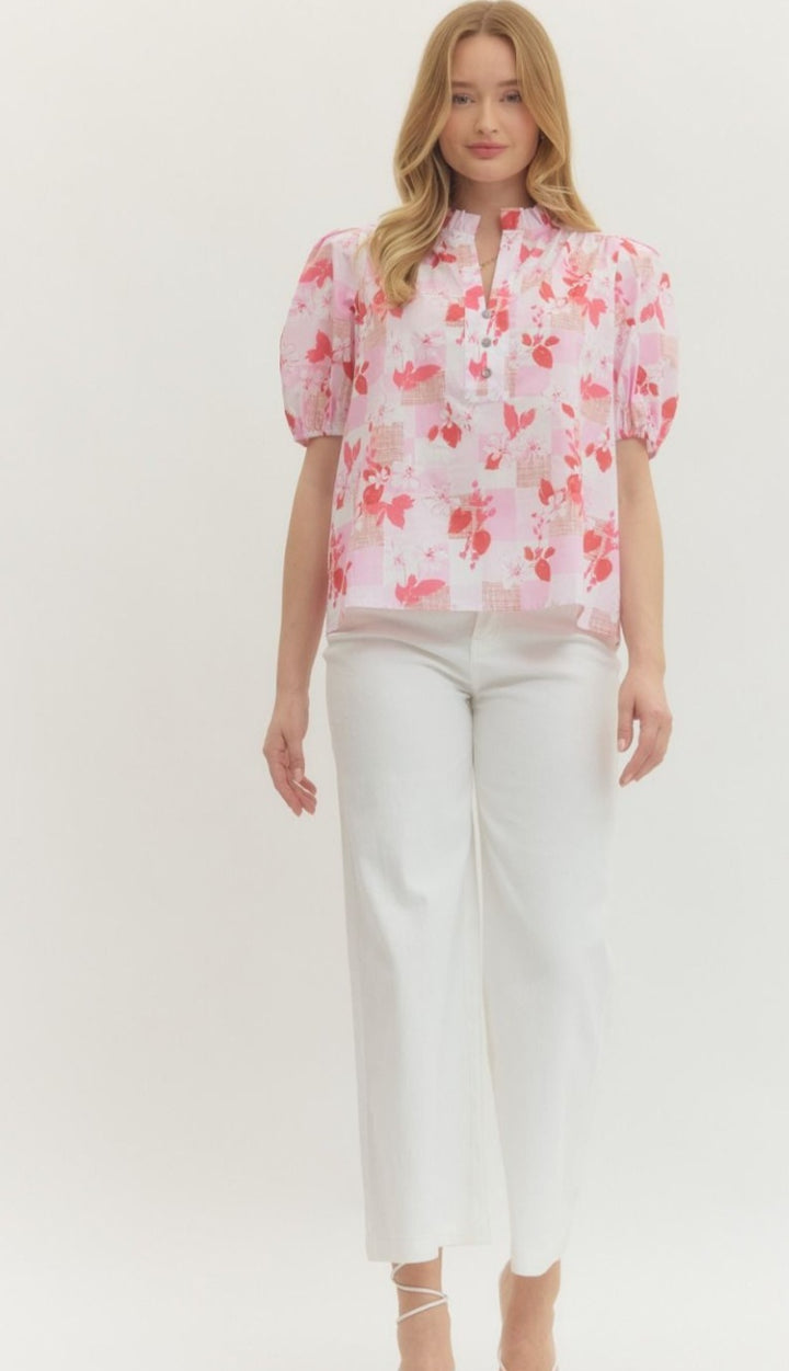 Pink Floral Puff Sleeve Top