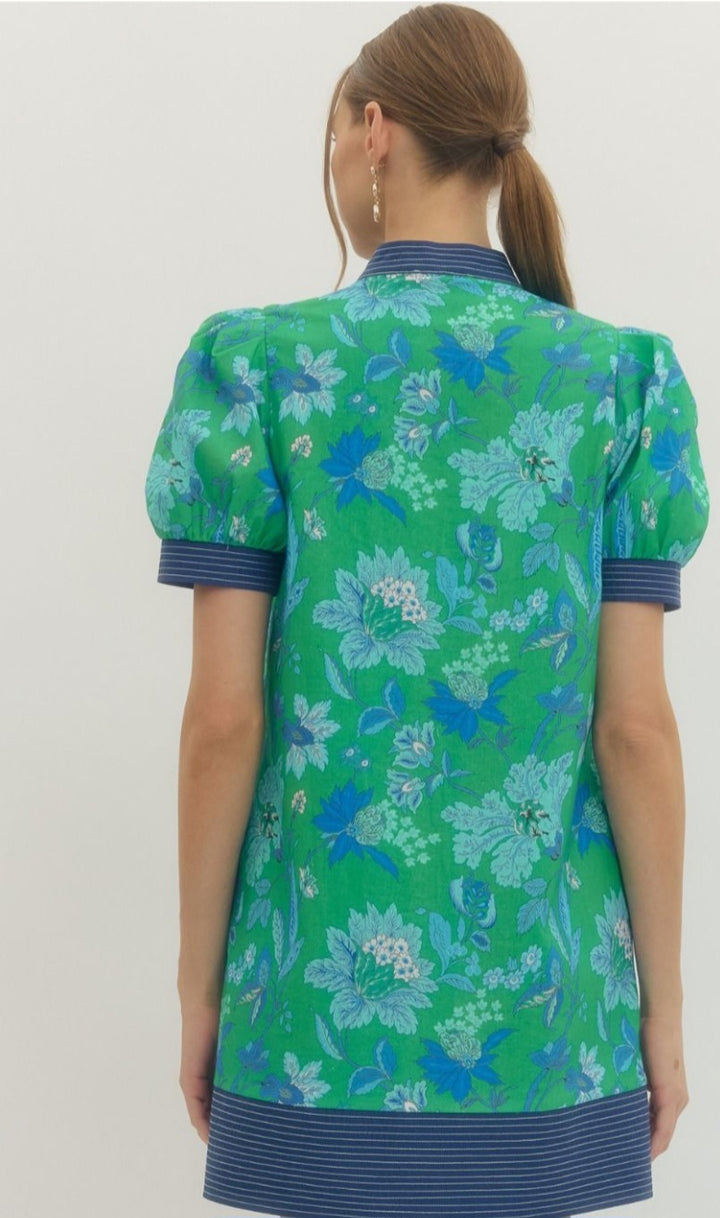 Green/Blue Floral Print Dress