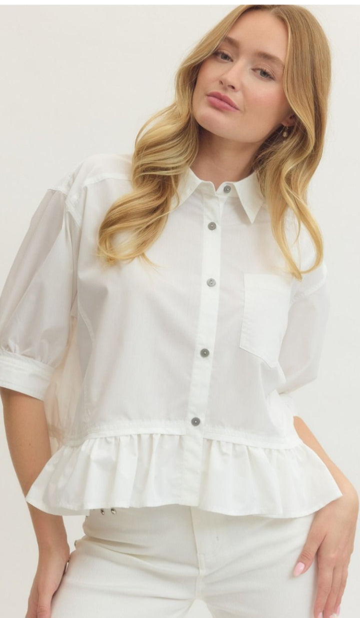 White Button Peplum Top