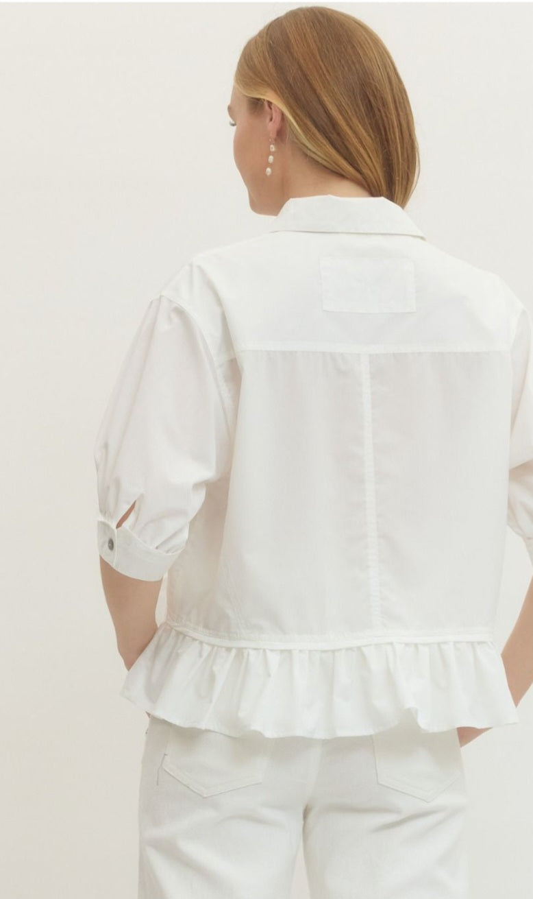 White Button Peplum Top