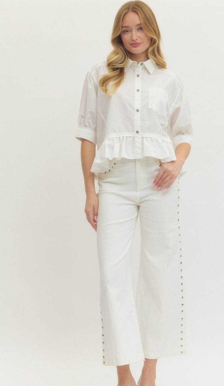 White Button Peplum Top
