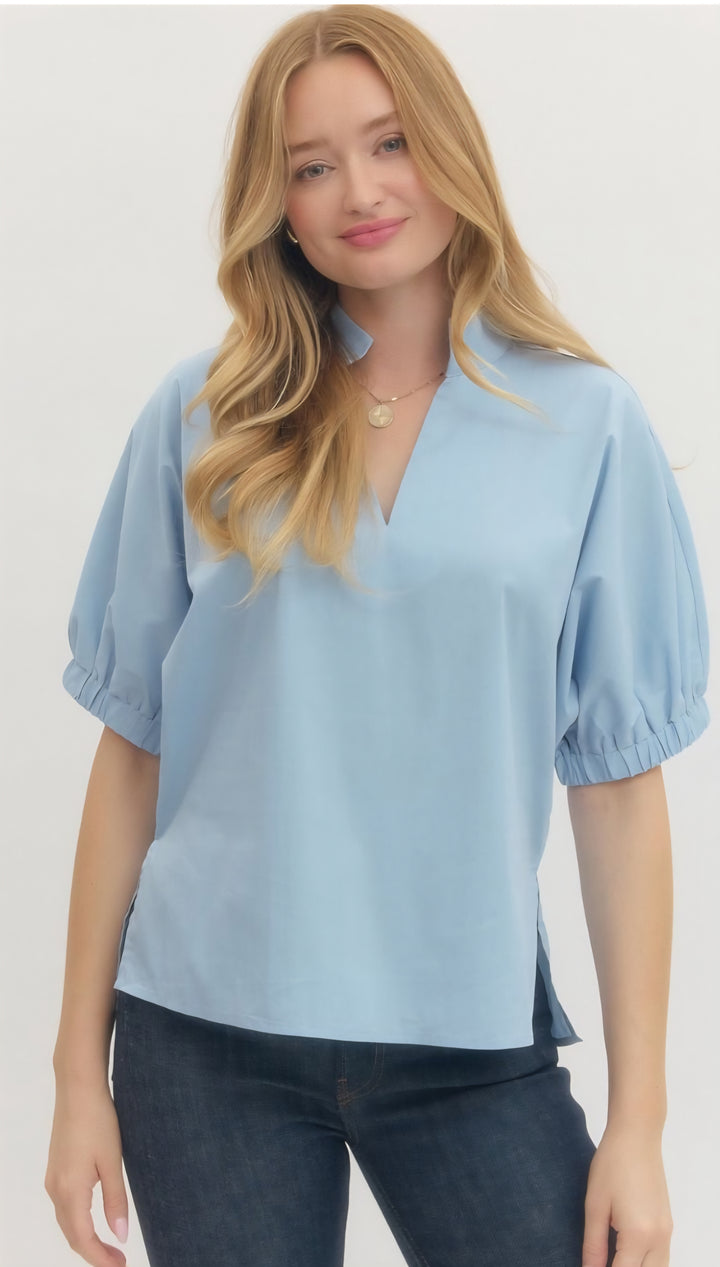 Light Blue Puff Sleeve Top