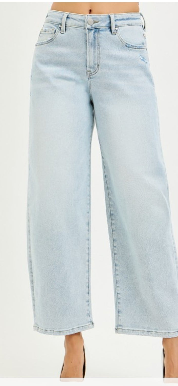 Light High Rise Crop Barrel Jeans
