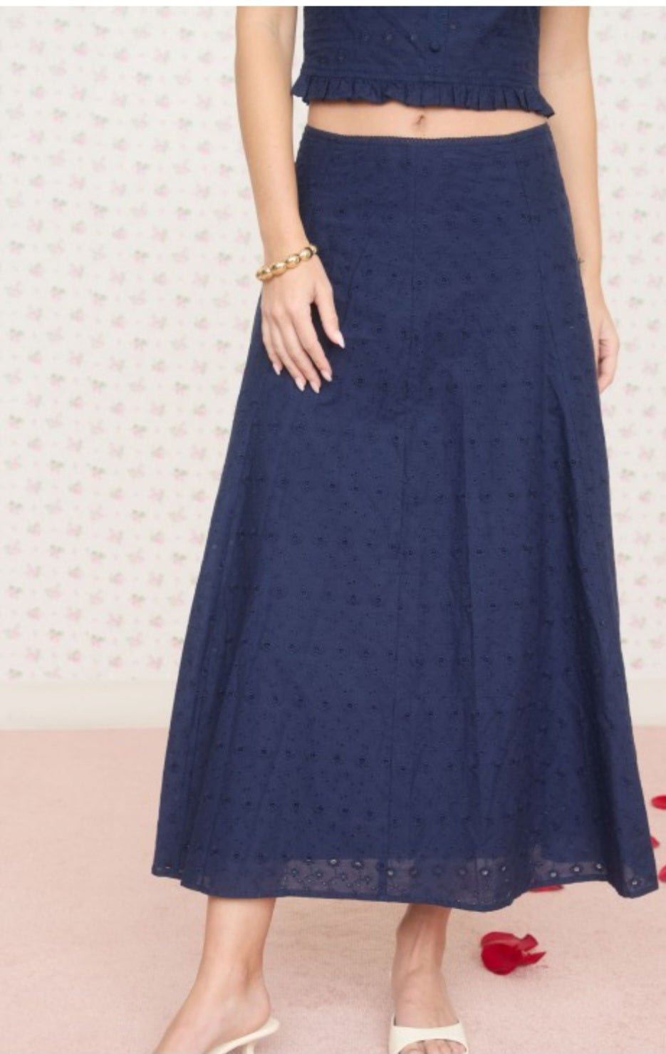 Navy Eyelet Skirt Set