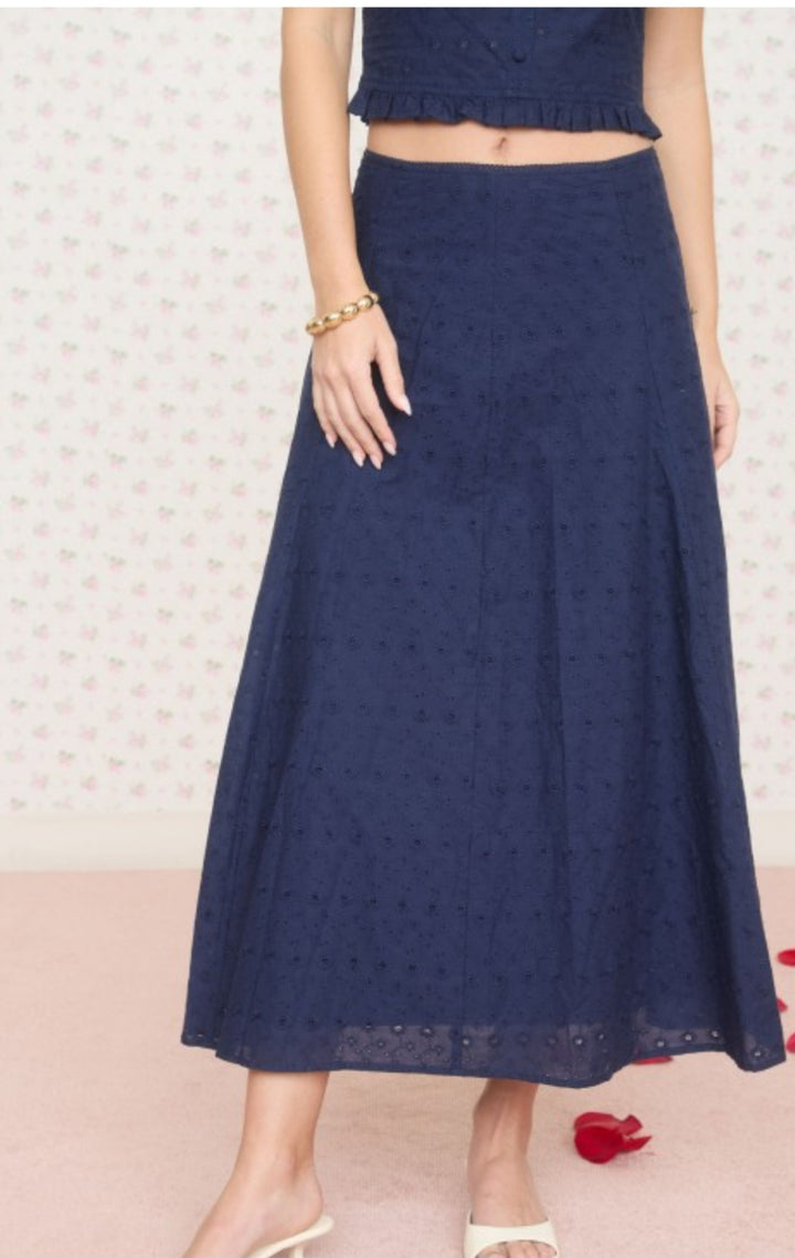 Navy Eyelet Skirt Set