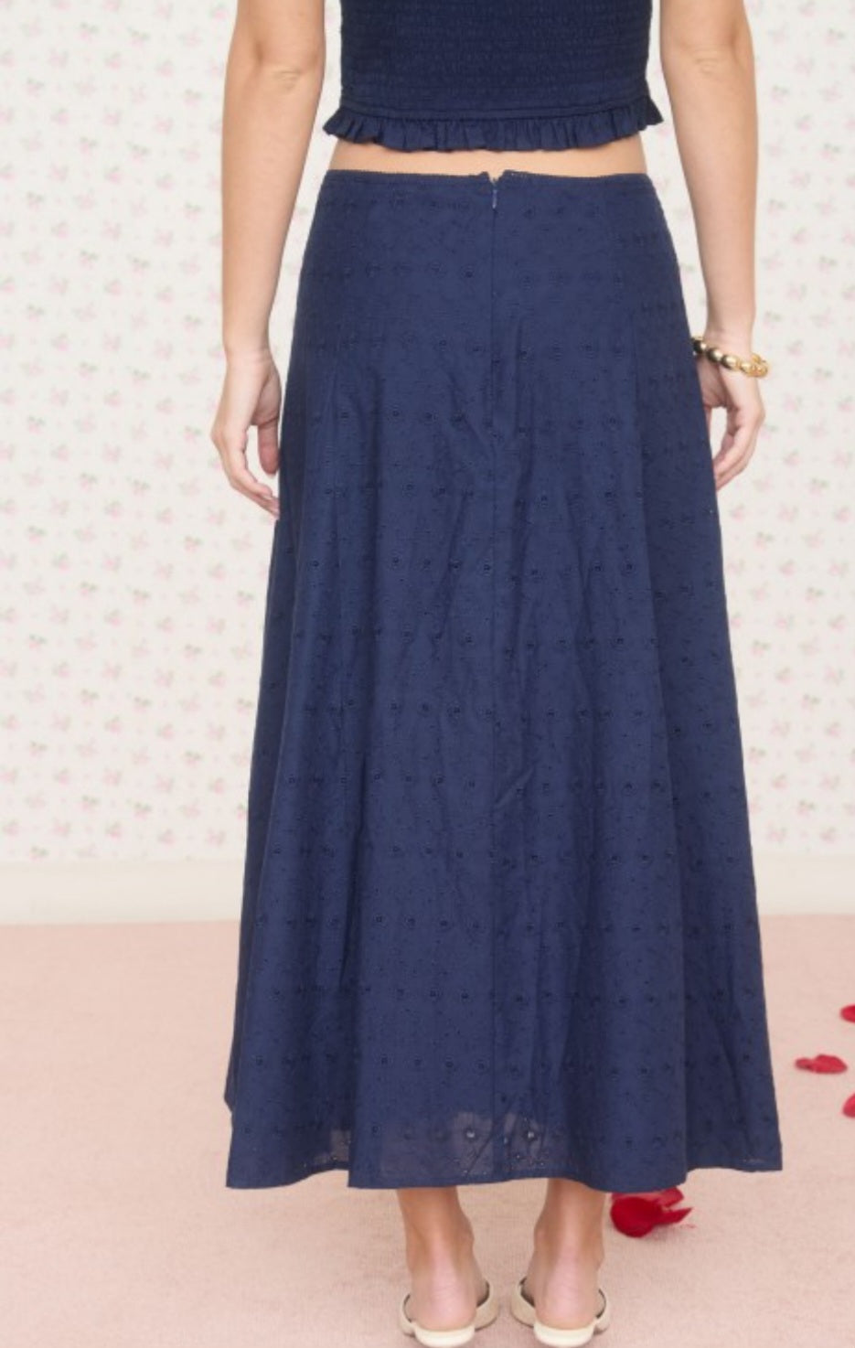 Navy Eyelet Skirt Set