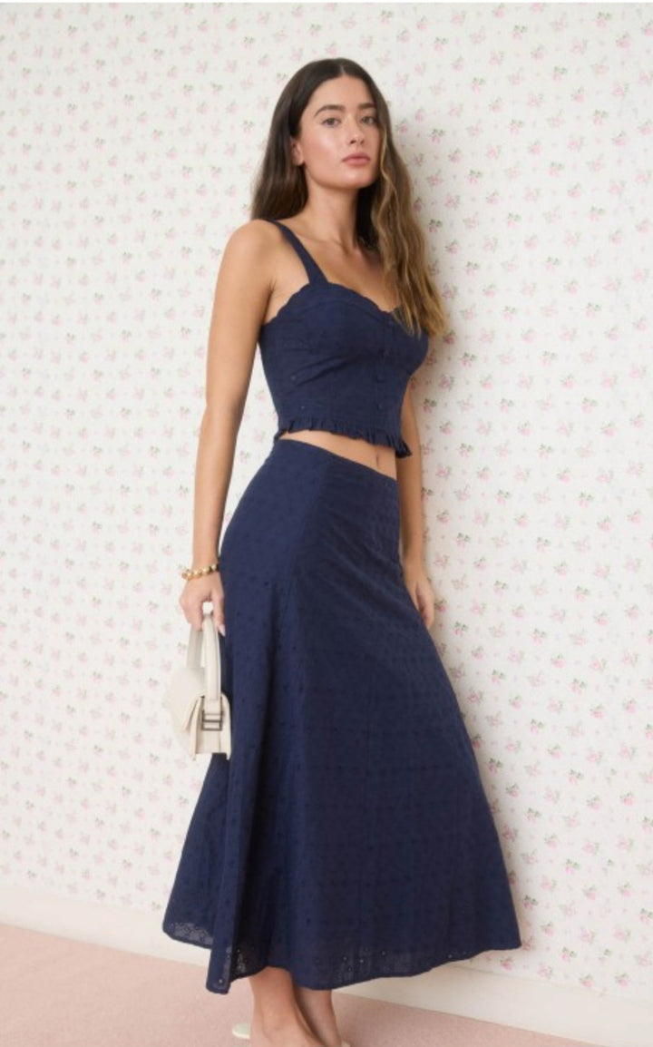 Navy Eyelet Skirt Set