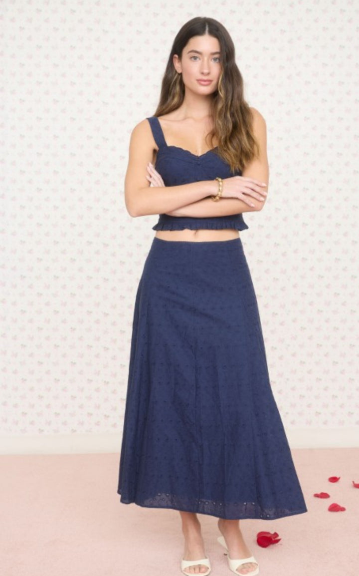 Navy Eyelet Skirt Set